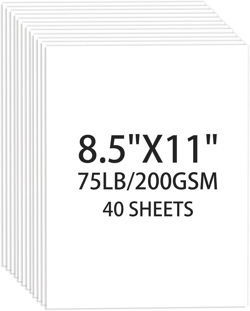 Ciphyfee White Cardstock 8.5 X 11, 40 Sheets Card Stock, 75lb/ 200gsm Copy Paper, Cardstock Printer Paper For Art, Drawing, Invitations, DIY Cards, Watercolor, Craft, Construction, School & Office Supplies - Image 1